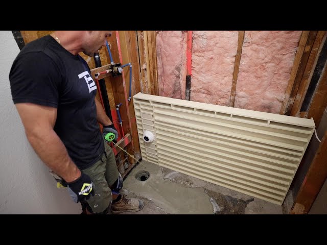 How to Install Tile Redi Shower Pan --- Moving Drain Pipe in Concrete Foundation