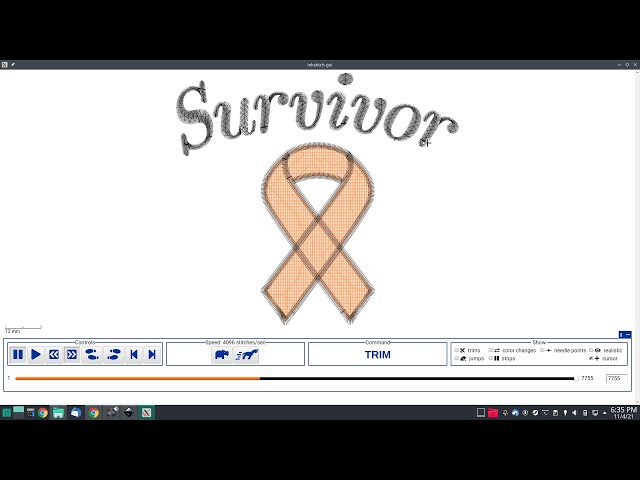 Inkstitch - Cancer survivor ribbon with curved satin font