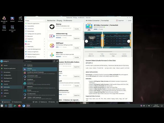 4K Video Converter VS menu demarrer + recherche/ Linux Kubuntu 23.1