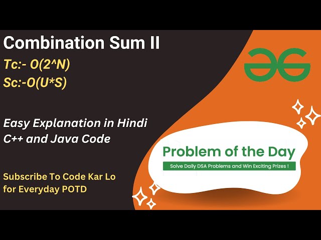 Combination Sum II | GFG POTD | C++ | Java | Code Kar Lo