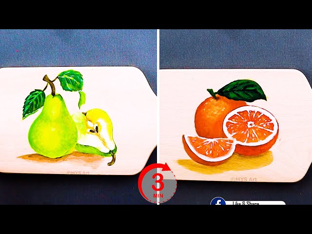 How To Paint Orange vs Pear in 3 Minutes Step by Step for beginners 😍 | Acrylic Painting Techniques