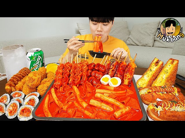 ASMR MUKBANG | RICE CAKE Tteokbokki, Fire Noodles, gimbap, spam recipe ! eating