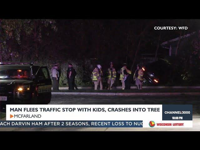 Man flees traffic stop with children in vehicle, crashes into tree