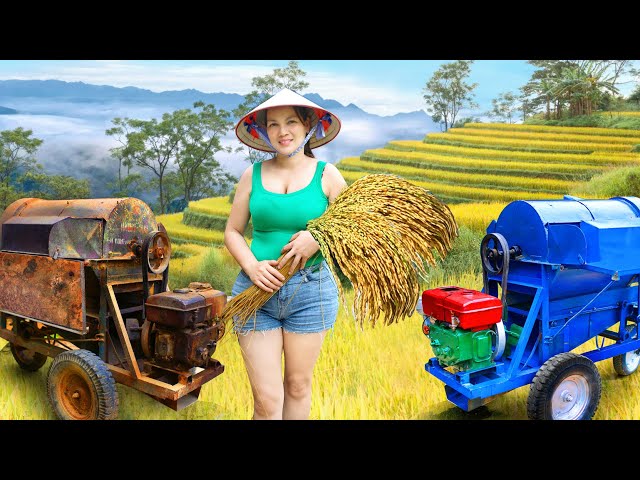 Single mother helps a farmer repair and restore a 50-year-old rice threshing machine