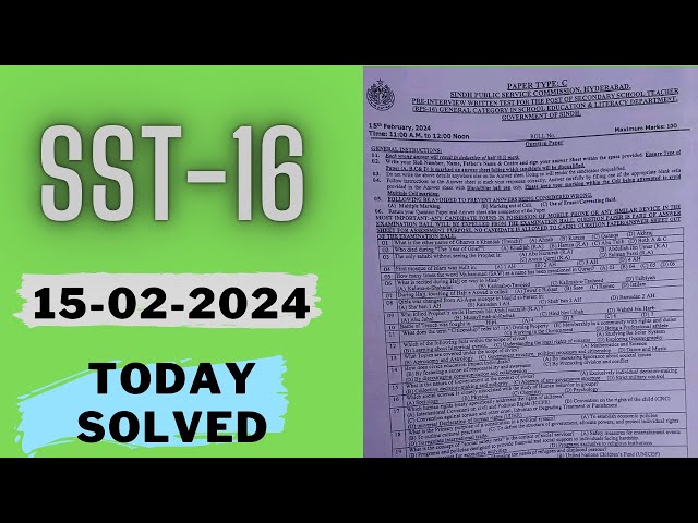 SST Solved Paper Today 15 February 2024 Secondary School Teacher solved paper spsc General Category