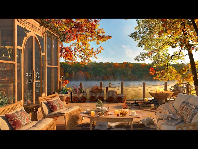 4K Cozy Cabin Porch Coffee Shop Ambience with Smooth Jazz Music to Relax/Study/Work to