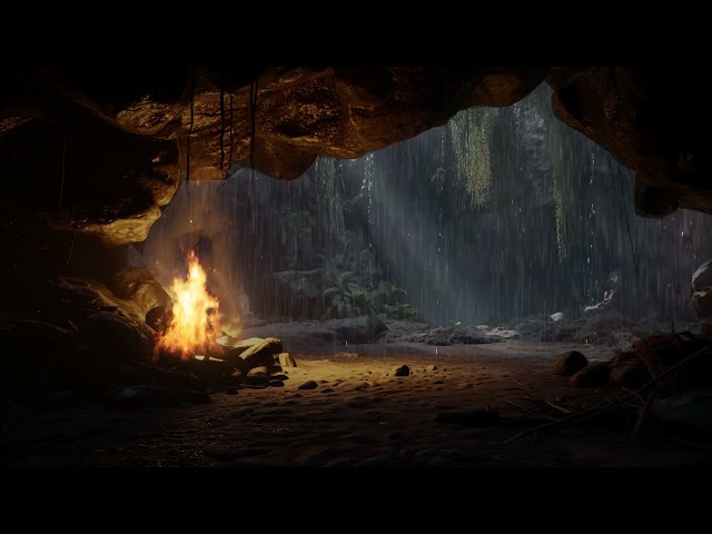 Echoes of Rain and Fire| Tranquil Cave Atmosphere for Stress Relief and Fatigue Reduction
