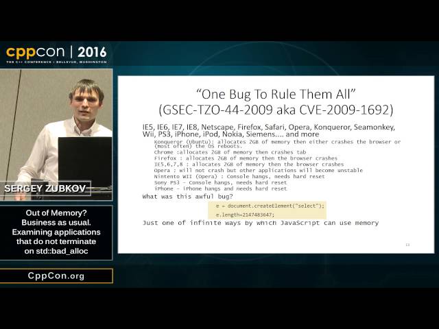 CppCon 2016: Sergey Zubkov “Examining applications that do not terminate on std::bad_alloc"
