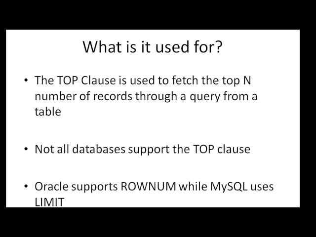 SQL Tutorial - 24: The TOP and LIMIT Clauses