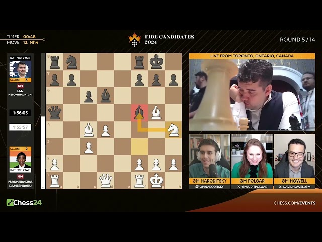 Candidates 2024 Ian Battles Pragg As Fabiano & Gukesh Round 5 FIDE