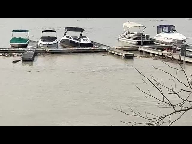 Dock floats down the Connecticut River