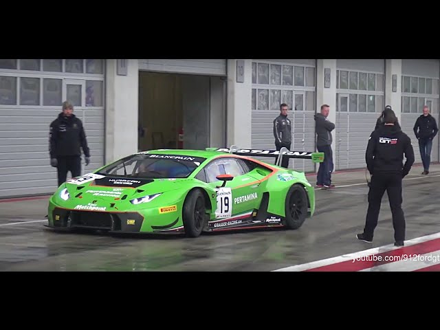 Lamborghini Huracan GT3 Sound on track in the rain + loud downshifts