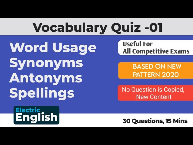 Vocabulary Live Quiz with answers, New Pattern 2020, For All Competitve Exams