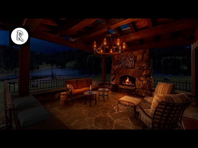🔥 Cozy Porch Ambience 8K | Crackling Fireplace, Rain & Thunder Sounds - Outside