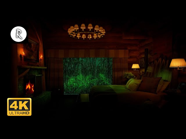 🔥 Crackling Fire w/ Rain, Thunder & Night Forest Sounds - Cozy Ambience for Sleep & Relaxation 4K