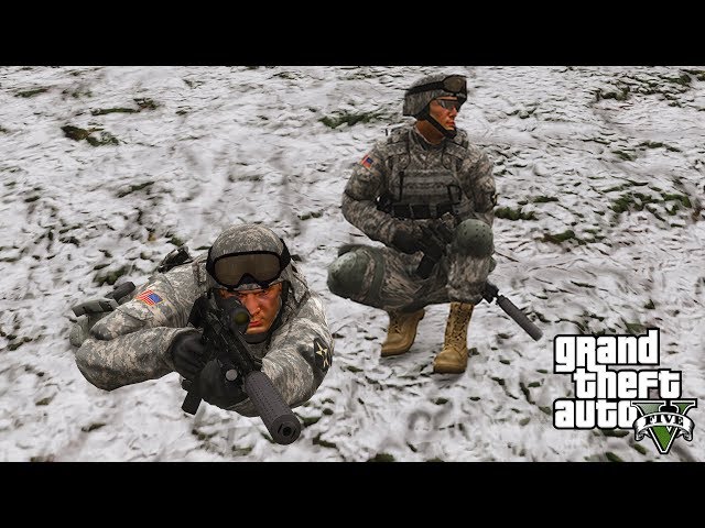 GTA 5 - WAR ON SNOWY MOUNTAIN! STEALTH MISSION! Military ARMY Patrol #97 BEHIND ENEMY LINES!
