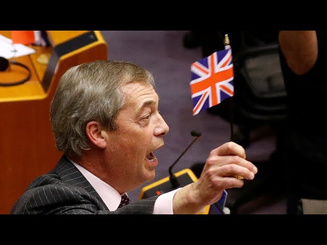 Nigel Farage’s final speech to European Parliament cut short after he waves flag