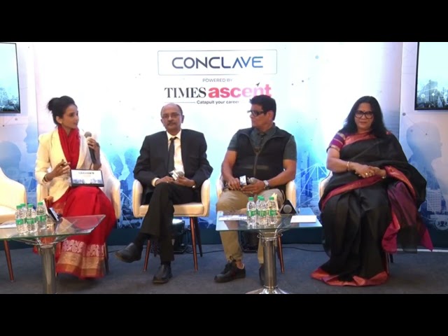 Dhruvi moderating the Leaders' Panel Discussion at the Times Leaders Conclave 2024