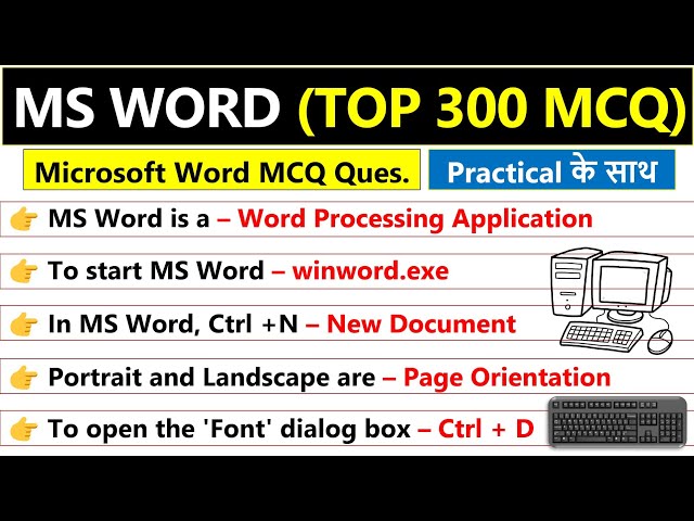 300+ MS Word MCQ Questions and Answers | MS Word Shortcut Keys with Practical