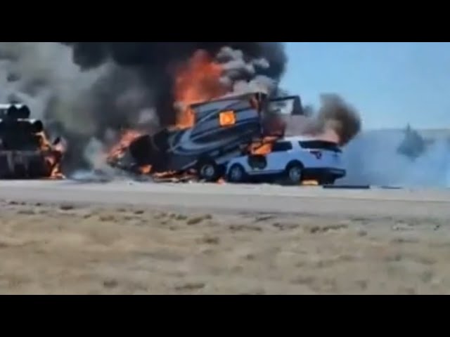 Fiery collision between semi and SUV shuts down lanes of I-40 east of Albuquerque