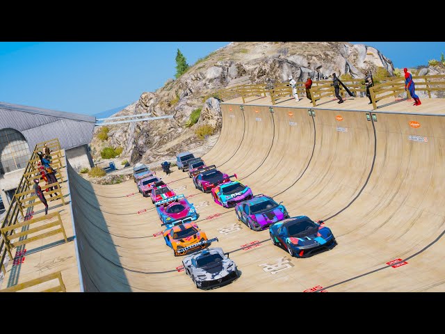 New Era SpiderMan and more Superheroes cool quest on the ramp Super CARS GTAV !Крутой квест на Рампе