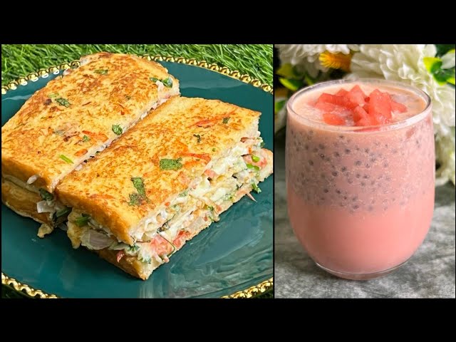 OMG! This is so Delicious| Cheesy Bread Omelette Sandwich Recipe And Melon Shake Recipe ❤️