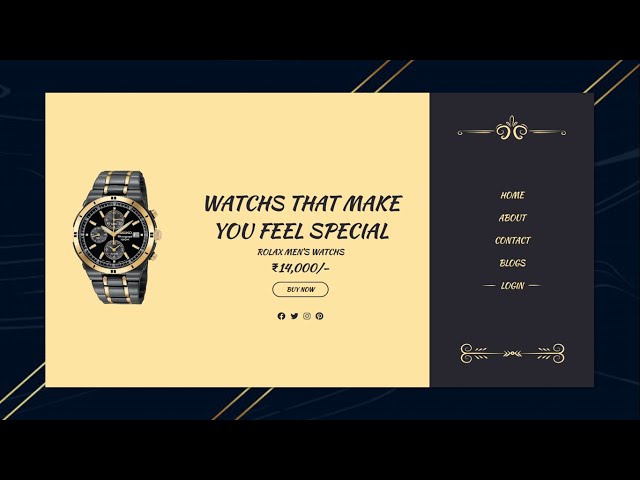 Animated Classical Website Landing Page Design Using HTML and CSS | Watch Website UI Design