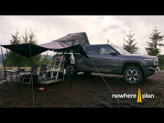 Rooftop Tent Dispersed Camping in the Rain in Tillamook State Forest, Oregon in our Rivian R1T
