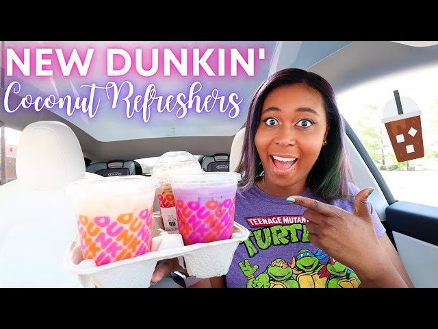 Trying Dunkin's NEW Coconut Refreshers and Butter Pecan Drinks!