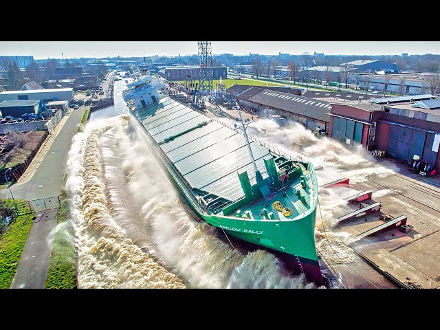 Ship Launch in 8K HDR: Launching of ARKLOW RALLY at Royal Bodewes
