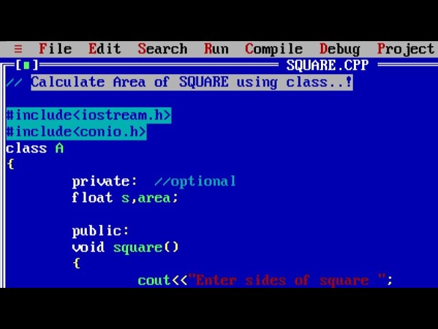 C++ program to calculate area of square using class and object | Find area of Square in C++
