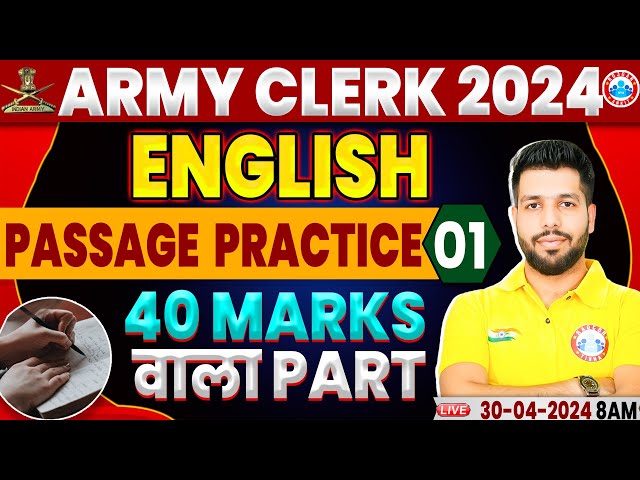 Army Clerk 2024 | English Passage Practice Set #01 | Army Clerk English | English By Anuj Sir