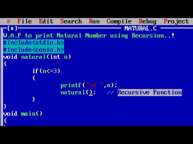 c program to print first N natural numbers using recursion | learn coding