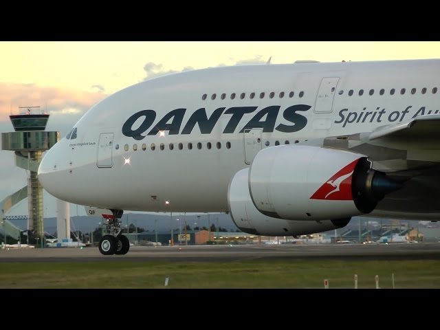 Qantas A380 Taking off Runway 25 Sydney airport - Sunday