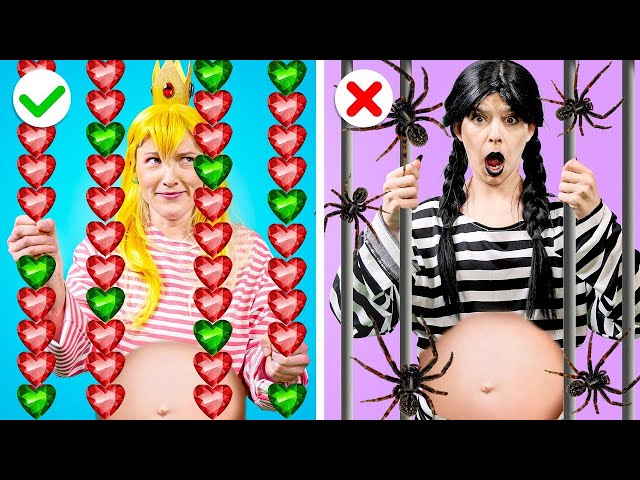 Wednesday Addams vs Princess Peach Pregnant in Jail! Funny Pregnancy Situations by Gotcha! Hacks