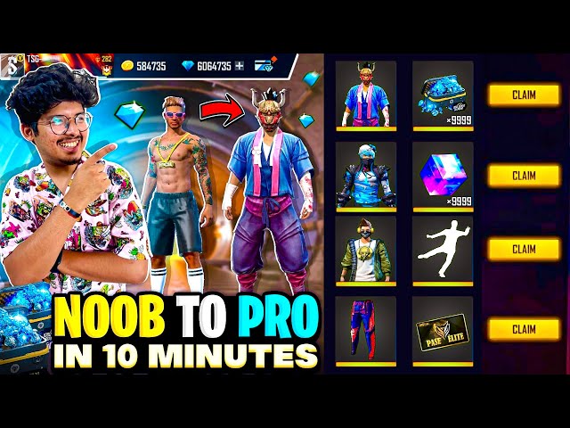 Free Fire NOOB Poor Id To Rich PRO Id😍 In 9000 Diamonds💎 Trick All Permanent -Garena Free Fire