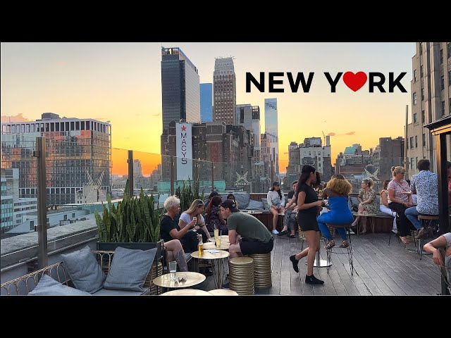[4K]🇺🇸 New York City🚕🗽: Times Square (Day☀️& Night🌃) Sunset at Rooftop Monarch🍸Aug.  2023