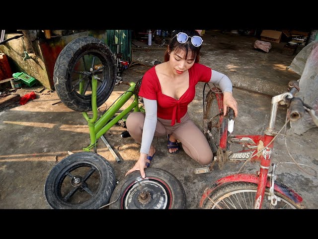 Genius Girl manufacturing student bicycles into automatic motorized bicycles | Girl mechanic. Ep 1