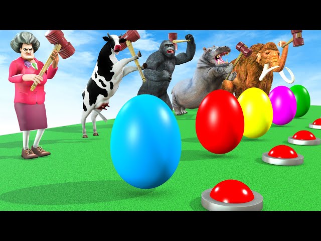 Unboxing Surprise Eggs With Gorilla Mammoth Elephant Cow T-rex Hippo Wild Animal Switch Games