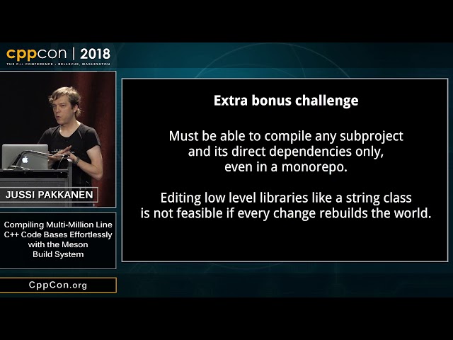 CppCon 2018: "Compiling Multi-Million Line C++ Code Bases Effortlessly with the Meson Build System"