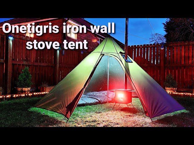 Hot tent garden camping using my onetigris iron wall stove tent and outbacker stove + stove cooking