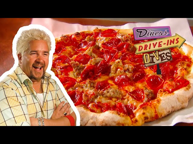 NOT Average Sausage & Pepperoni Pizza | Diners, Drive-ins and Dives with Guy Fieri | Food Network