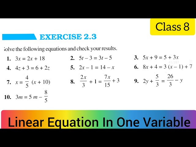 Class 8 Maths || Exercise 2.3 || Chapter 2 | Linear Equation In One Variable | NCERT Maths