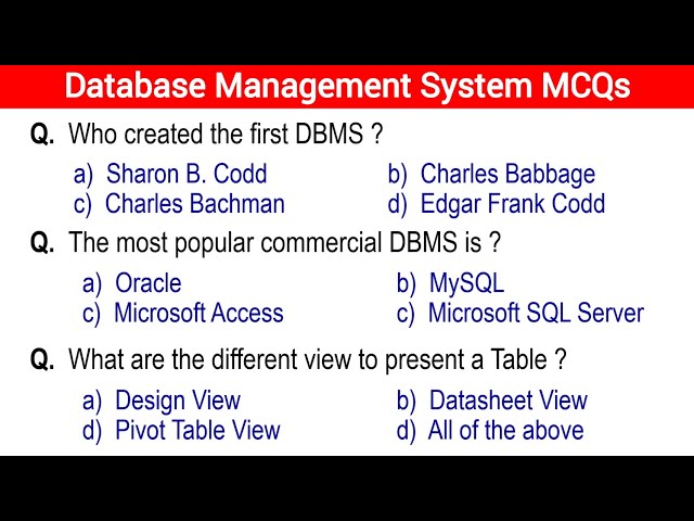 Top 100 Database Management System MCQs