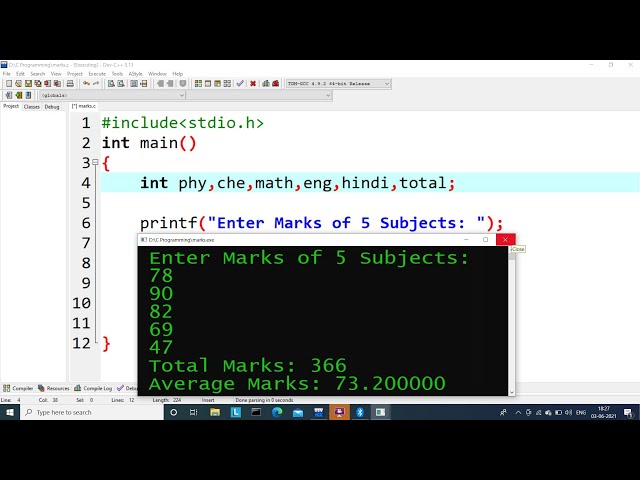 C Program to Calculate Total and Average Marks of 5 Subjects | Learn Coding