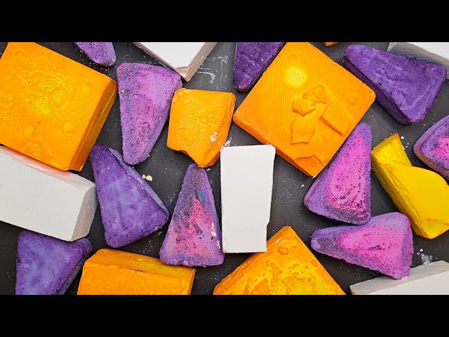 Gym chalk ASMR - Buttery Yellow Fresh Blocks with Purple Reformed Beauties | Oddly Satisfying Crush