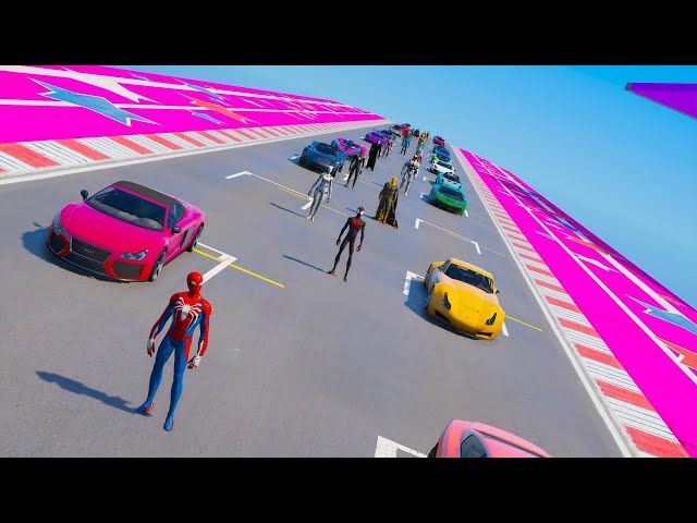Spider-man Miles Morales Wolverine Black Adam Super-heroes Mega Challenge CARS Ramp GTA V Mods !