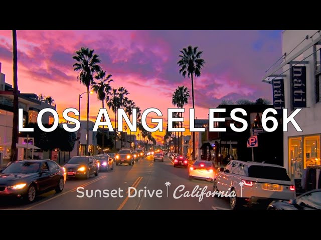 Driving Los Angeles Downtown LA to Venice Beach Sunset California