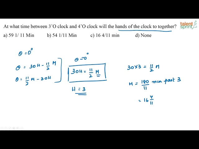 Model 2 - Calculation of Time When Angle between Hands of Clock Given | Clock | TalentSprint