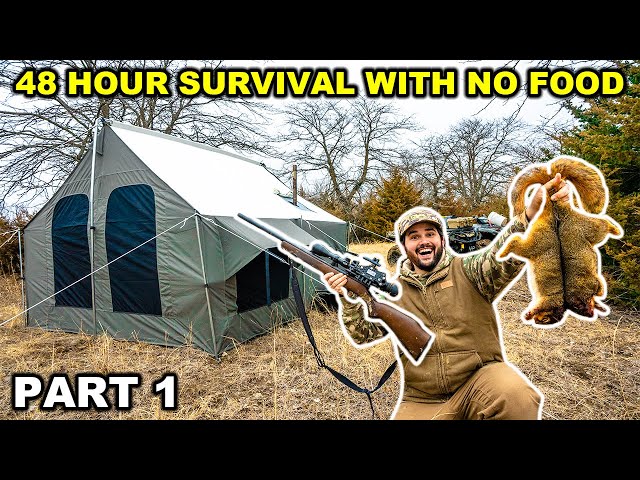 48 HOUR Winter SURVIVAL in the Woods with NO FOOD!!! (Ep. 1)